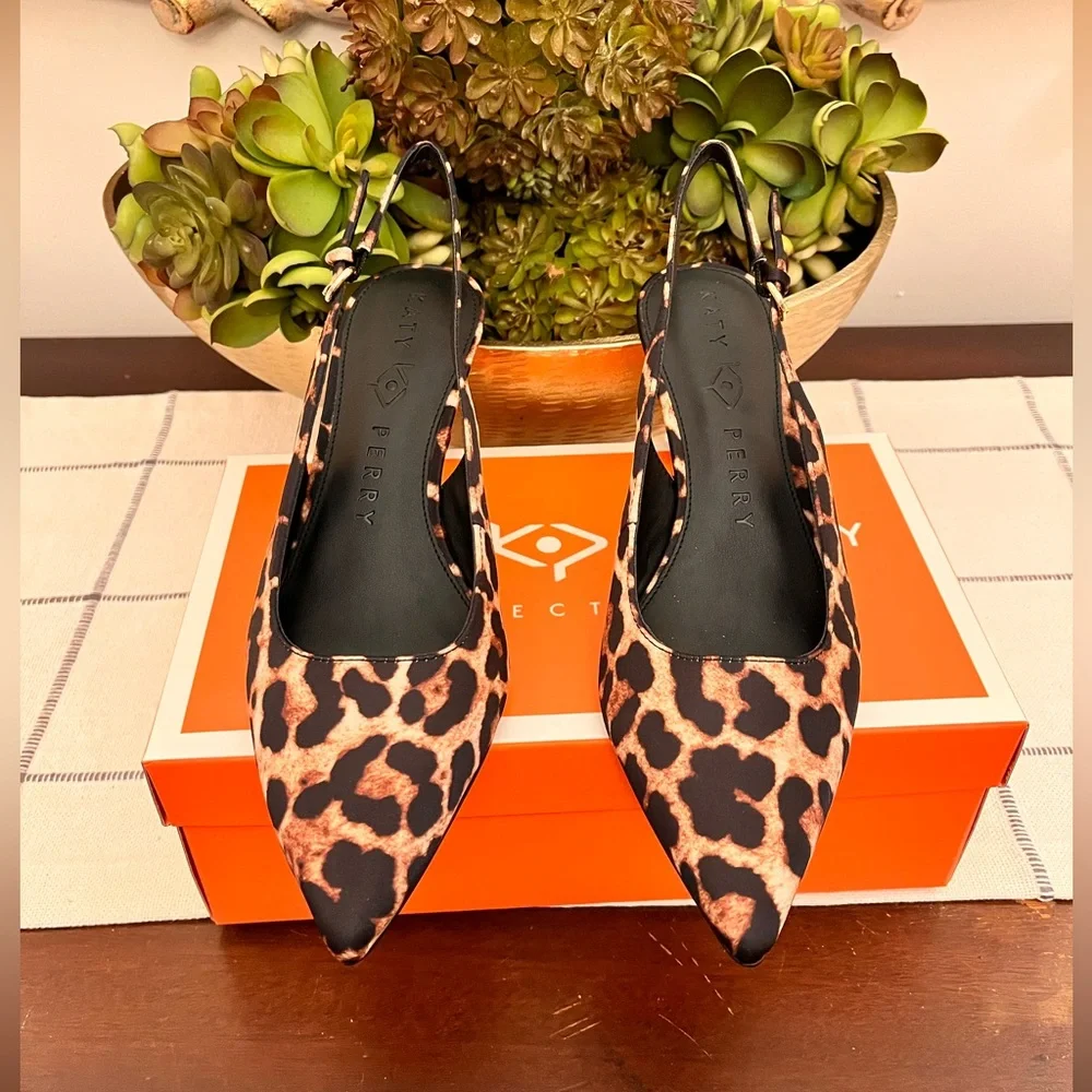 Katy Perry Collections Gorgeous Leopard Print Slingback Kitten Heels Size 8 NIB